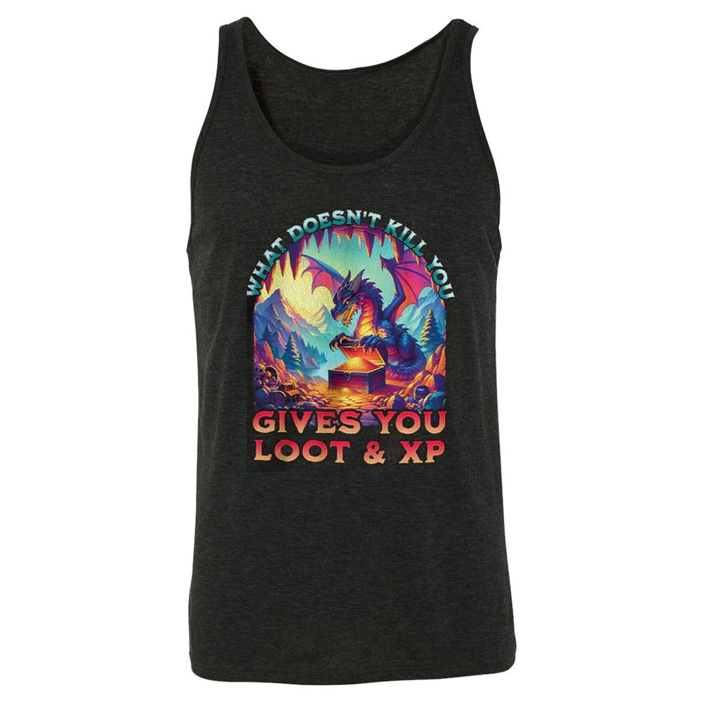 What Doesn't Kill You Give You Loot & XP Unisex Jersey Tank - Charcoal Black Triblend - 5