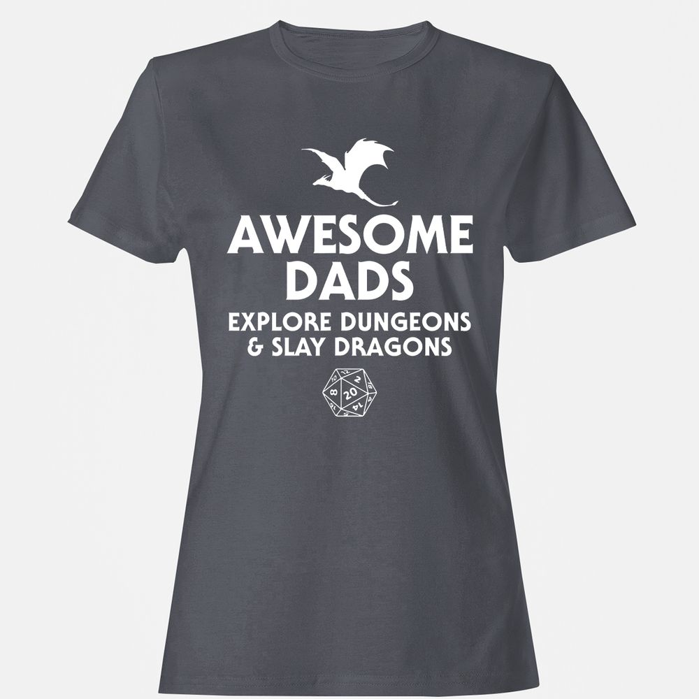 Awesome Dads Slay Dragons Women's T-Shirt - Dark Heather - 5
