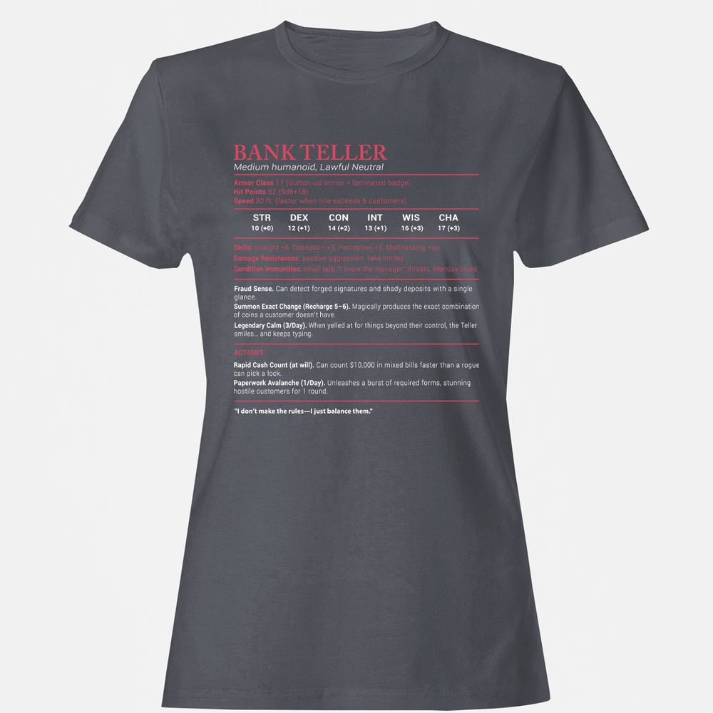 Bank Teller Stats Women's T-Shirt - Dark Heather - 5