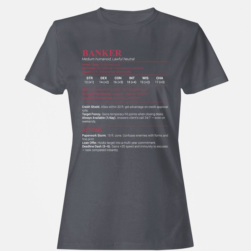 Banker Stats Women's T-Shirt - Dark Heather - 5