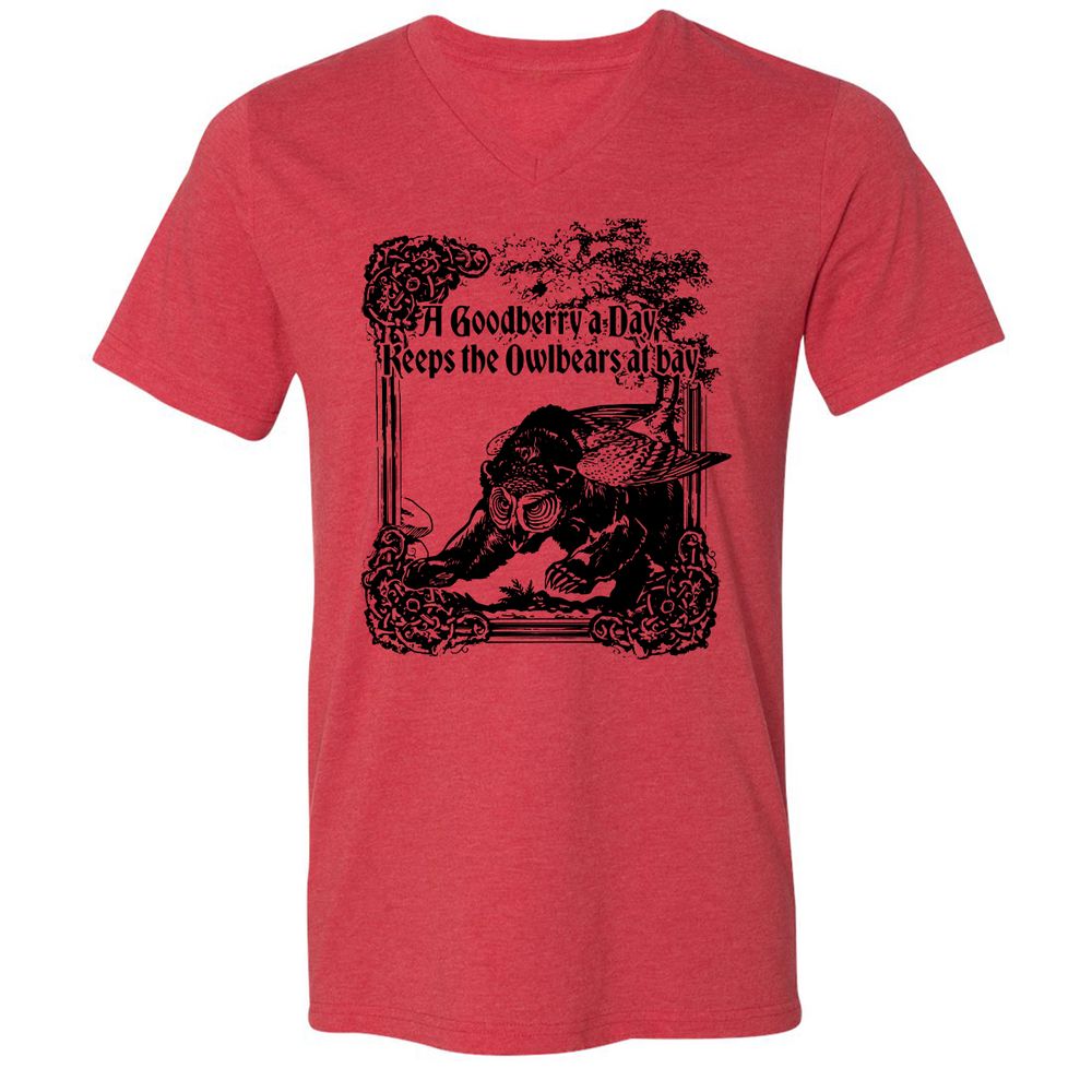 A Goodberry A Day Keeps The Owlbears At Bay Unisex V-Neck T-Shirt - Heather Red - 5