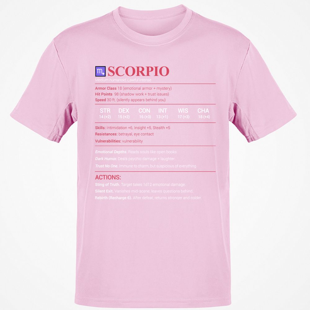 Scorpio Stats Classic Unisex T-Shirt - Light Pink - 5
