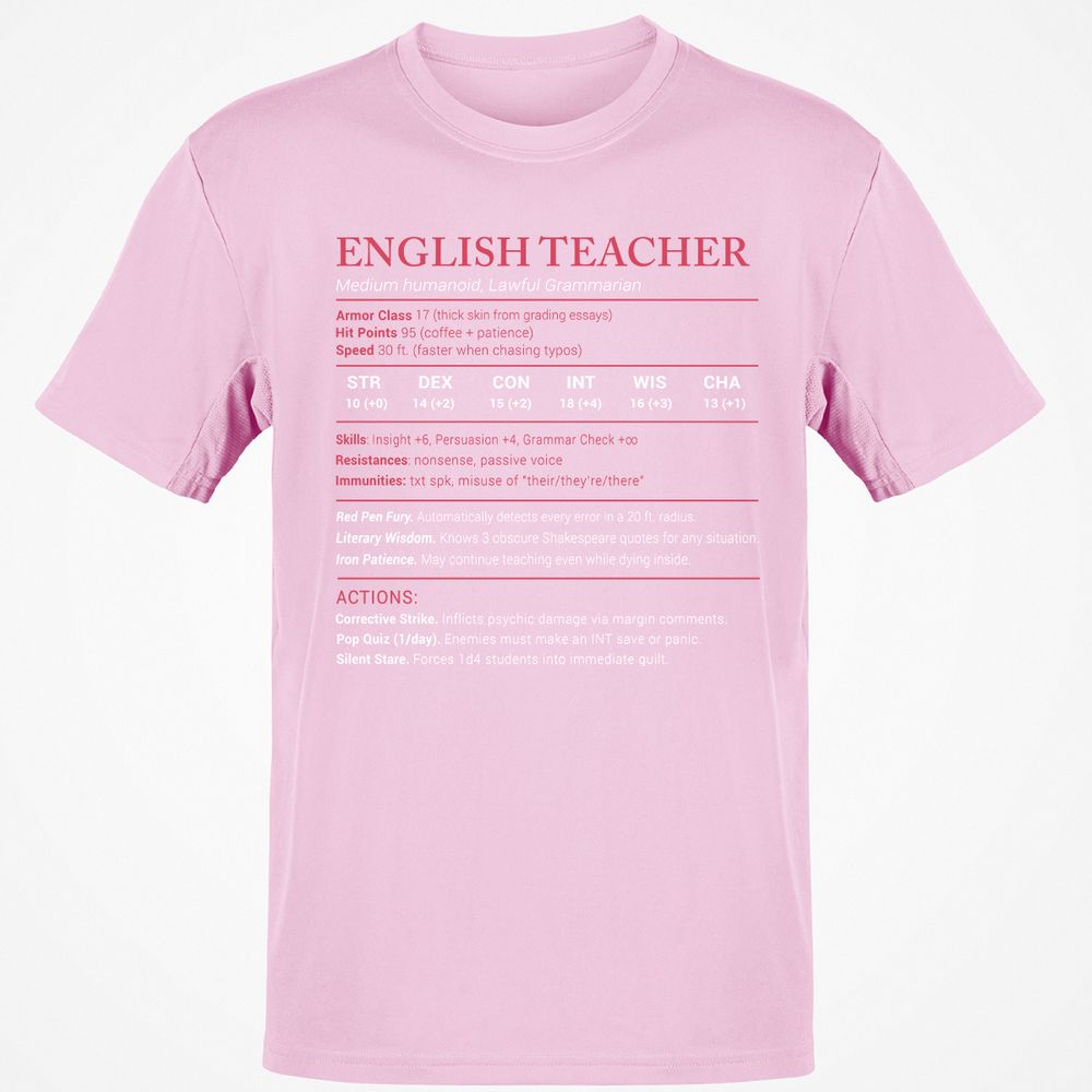 English Teacher Stats Classic Unisex T-Shirt - Light Pink - 5