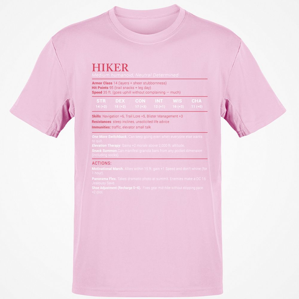 Hiker Stats Classic Unisex T-Shirt - Light Pink - 5