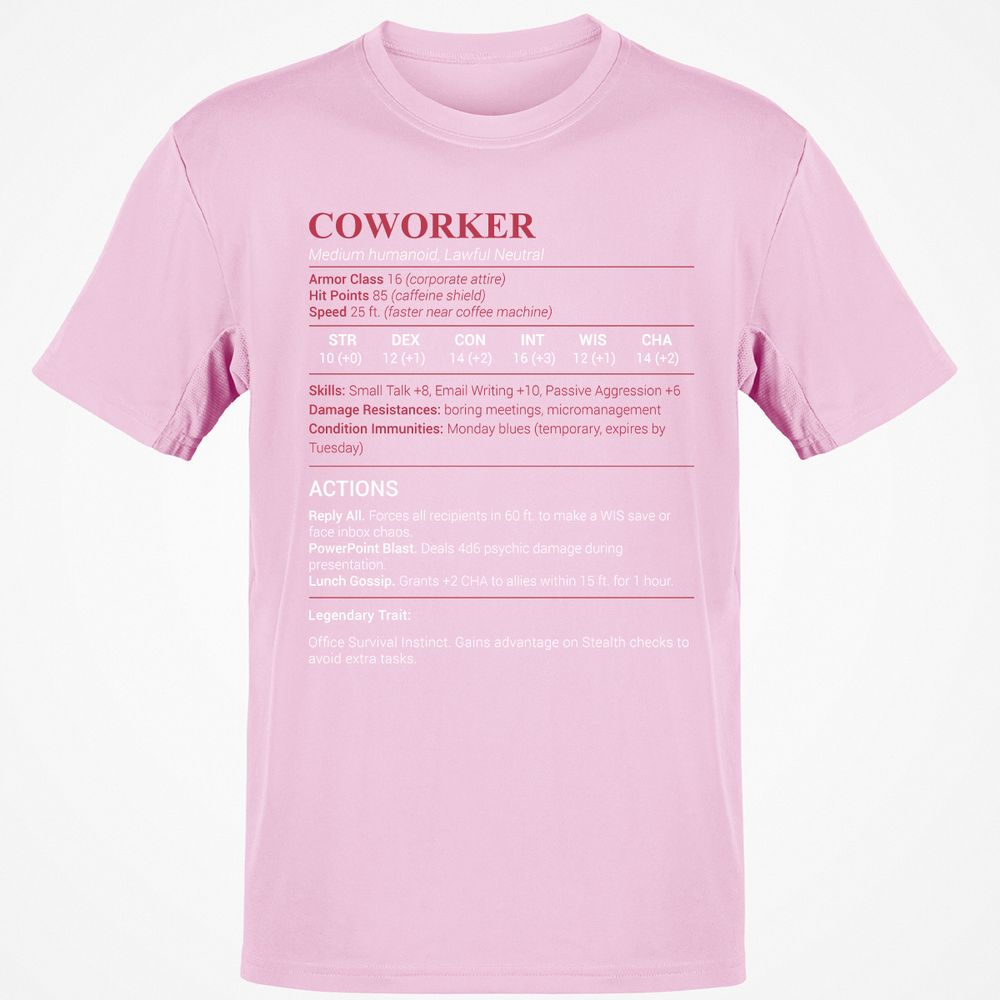 Coworker Stats Classic Unisex T-Shirt - Light Pink - 5