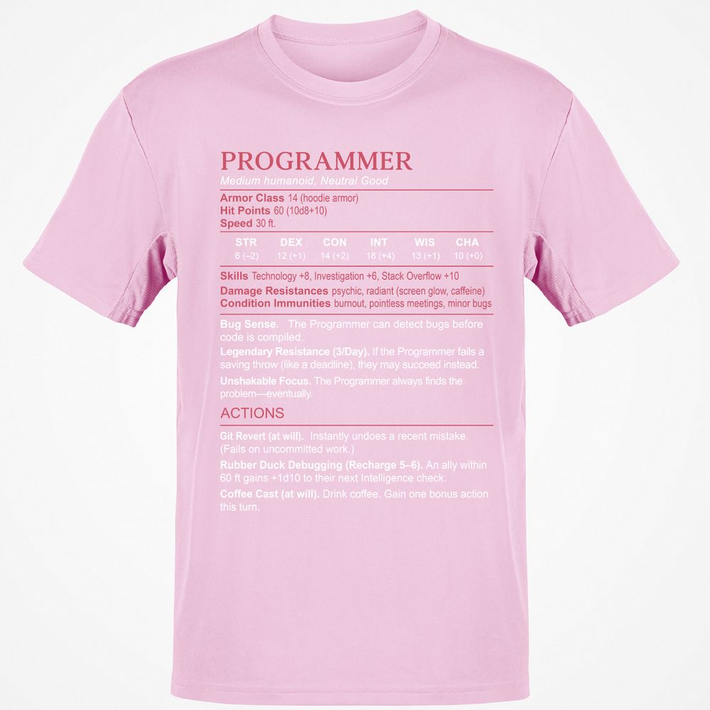 Programmer Stats Classic Unisex T-Shirt - Light Pink - 5