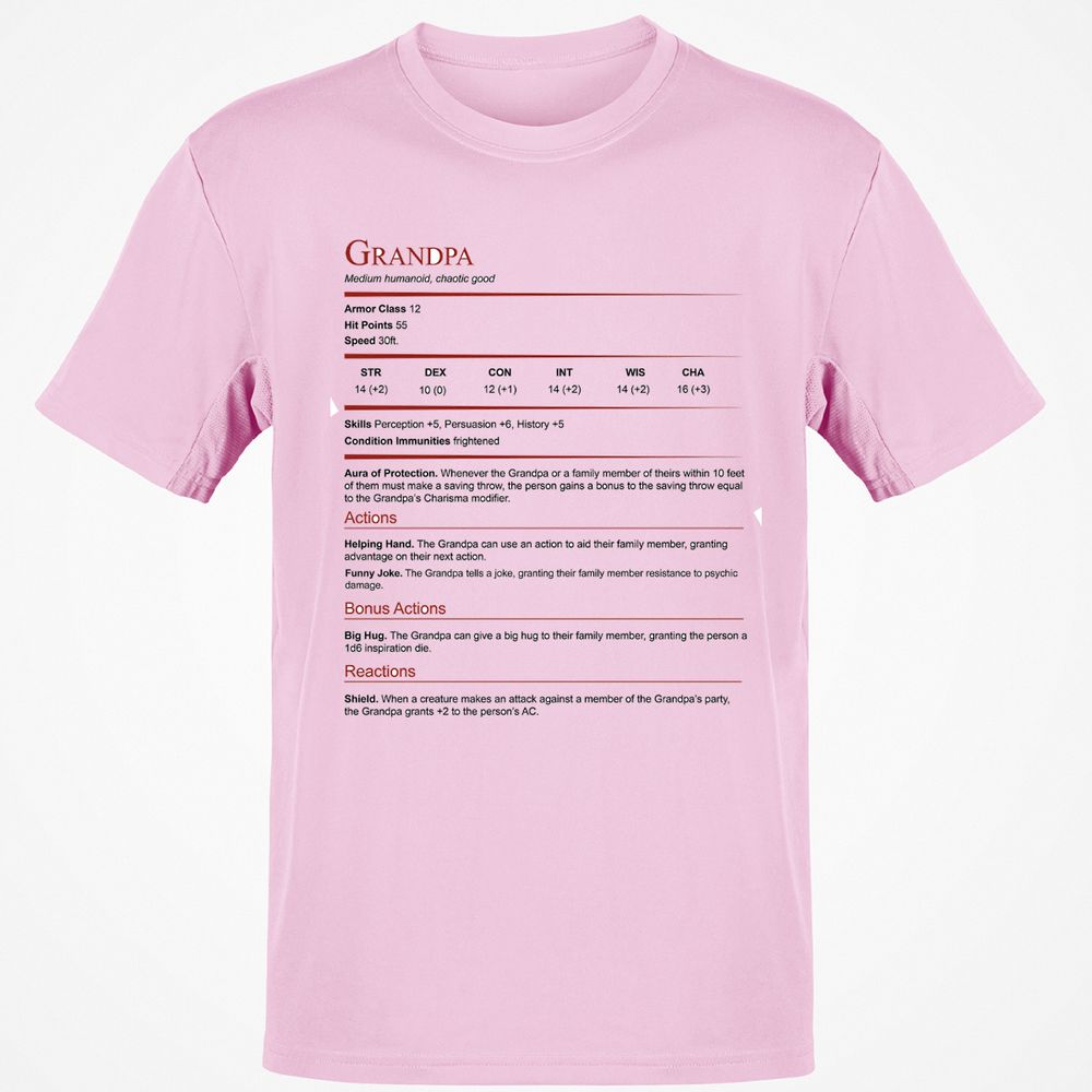 Grandpa Stat Block Classic Unisex T-Shirt - Light Pink - 5
