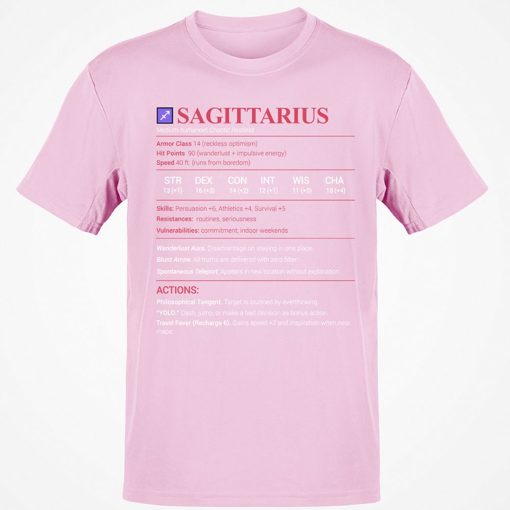 Sagittarius Stats Classic Unisex T-Shirt - Light Pink - 5