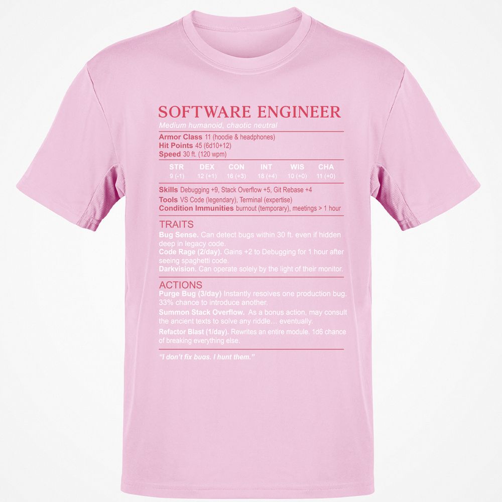 Software Engineer Stats Classic Unisex T-Shirt - Light Pink - 5