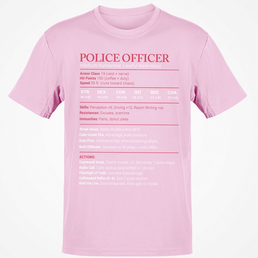 Police Officer Stats Classic Unisex T-Shirt - Light Pink - 5
