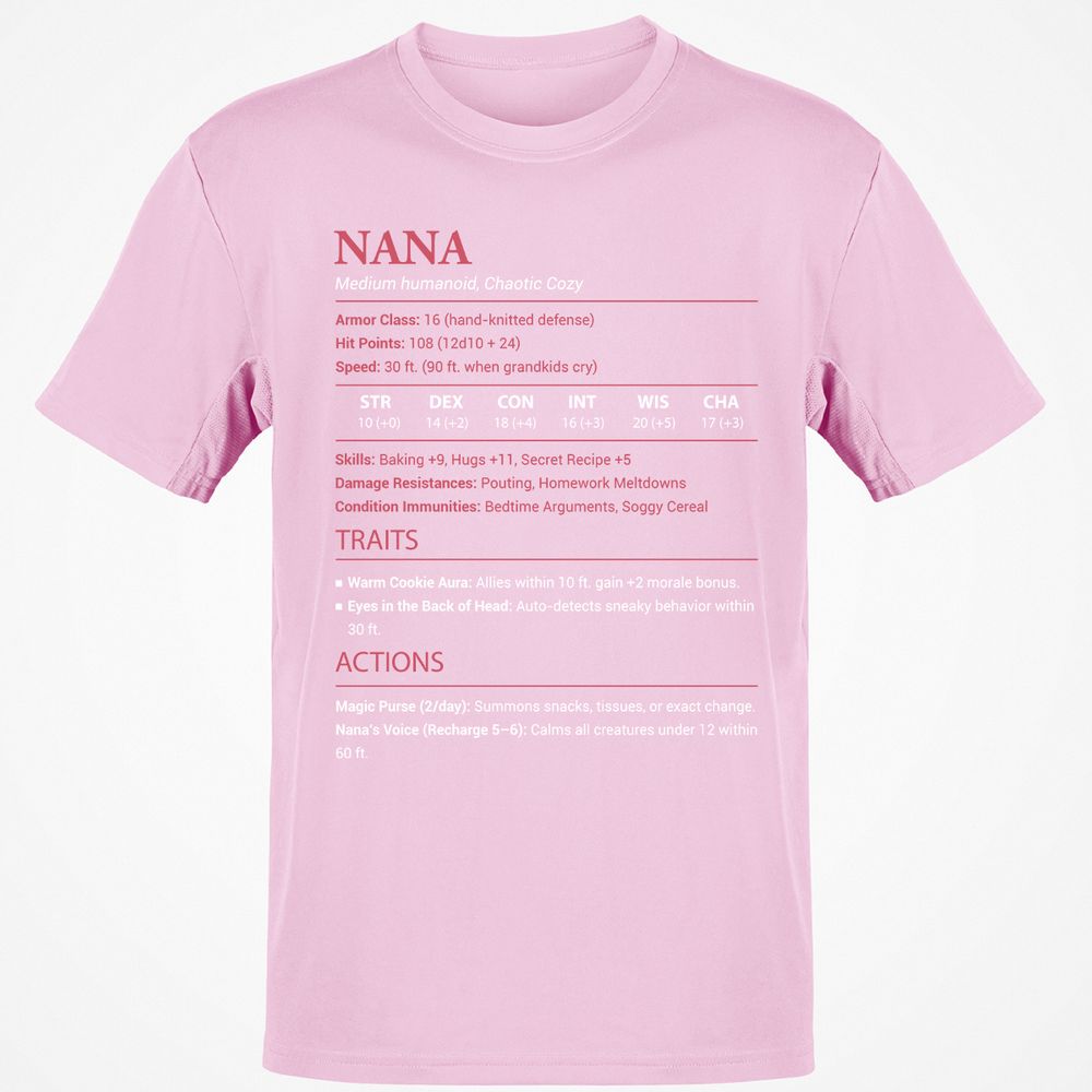 Nana Stats Classic Unisex T-Shirt - Light Pink - 5
