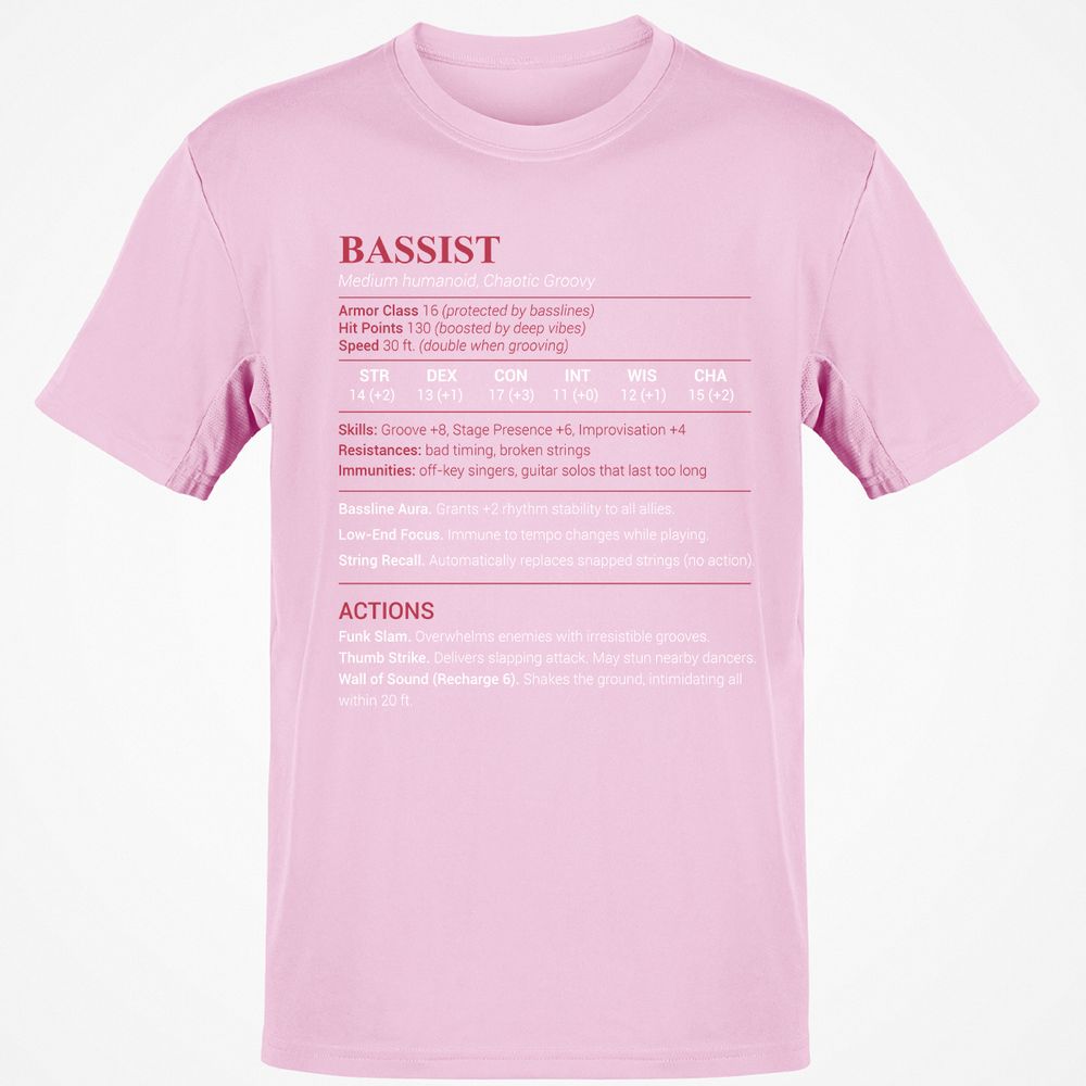 Bassist Stats Classic Unisex T-Shirt - Light Pink - 5