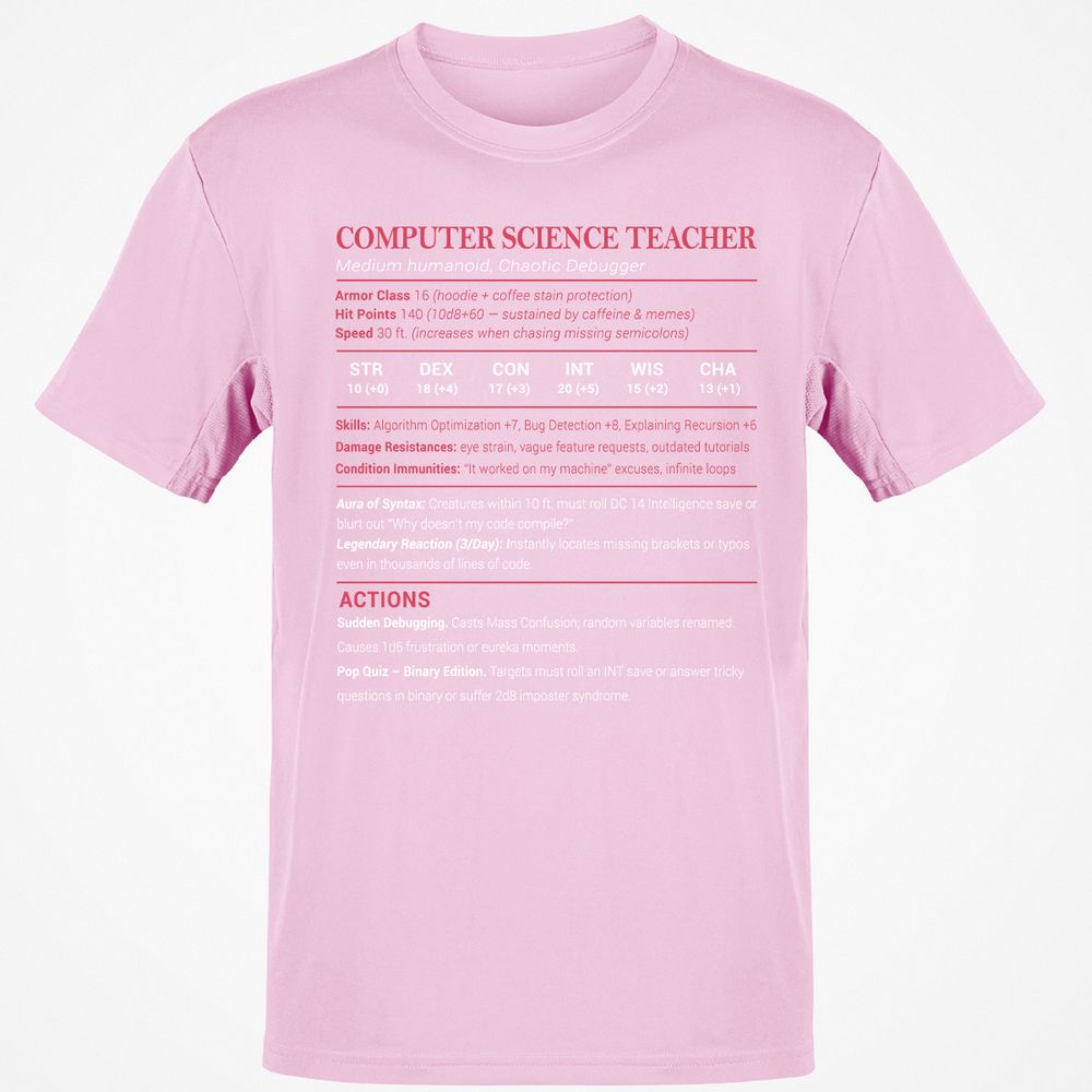 Computer Science Teacher Classic Unisex T-Shirt - Light Pink - 5