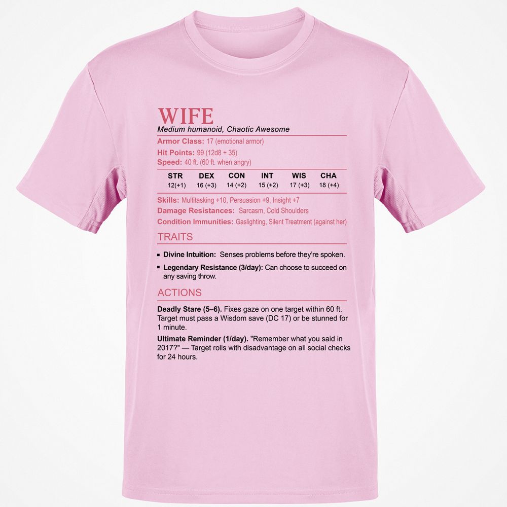 Wife Stats 2 Classic Unisex T-Shirt - Light Pink - 5