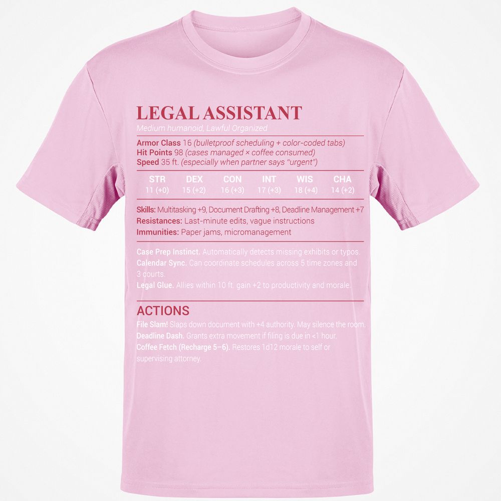 Legal Assistant Classic Unisex T-Shirt - Light Pink - 5