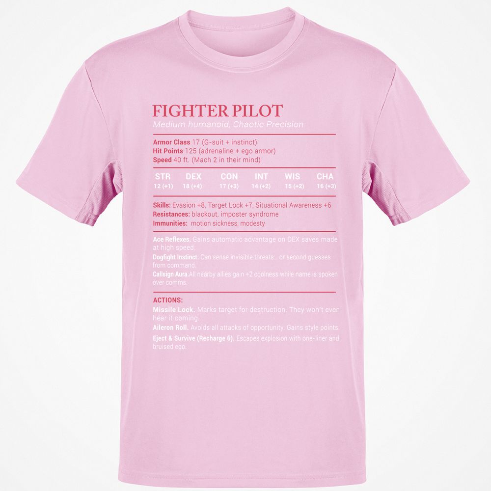 Fighter Pilot Stats Classic Unisex T-Shirt - Light Pink - 5