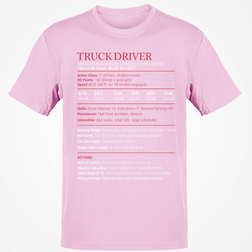 Truck Driver Stats Classic Unisex T-Shirt - Light Pink - 5