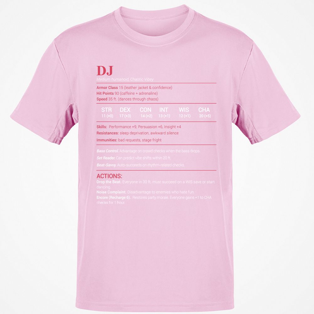 DJ Stats Classic Unisex T-Shirt - Light Pink - 5