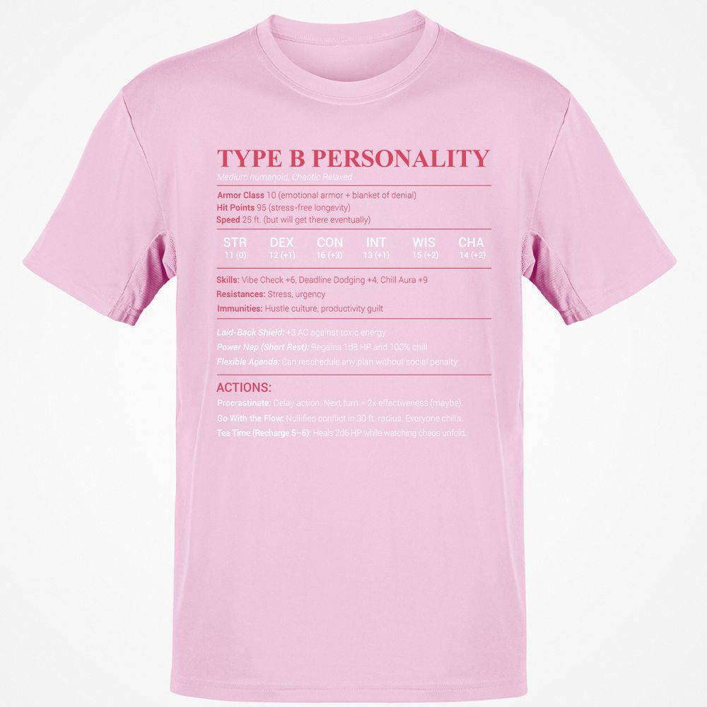 Type B Stats Classic Unisex T-Shirt - Light Pink - 5