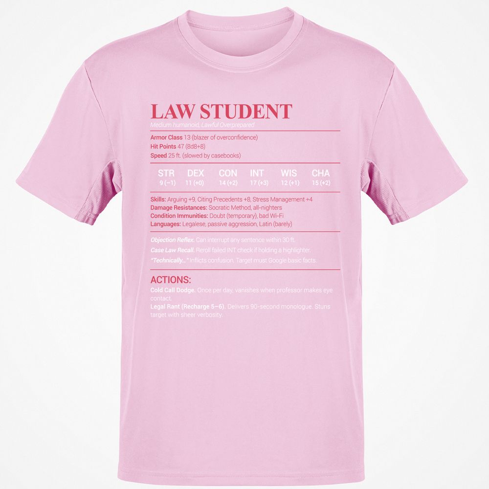 Law Student Classic Unisex T-Shirt - Light Pink - 5