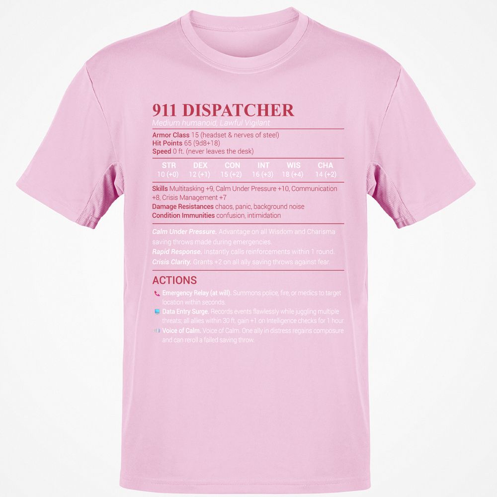 911 Dispatcher Classic Unisex T-Shirt - Light Pink - 5