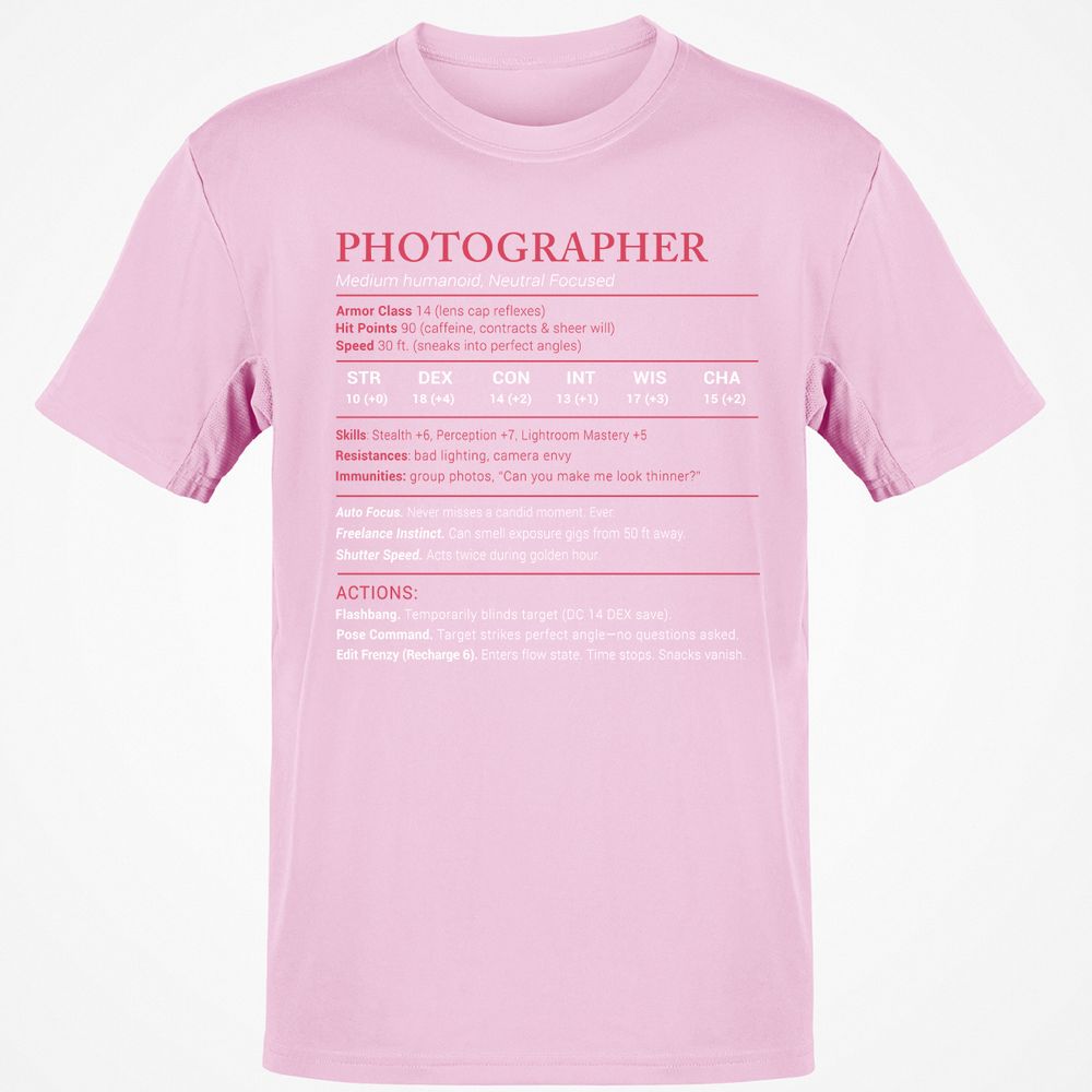 Photographer Stats Classic Unisex T-Shirt - Light Pink - 5