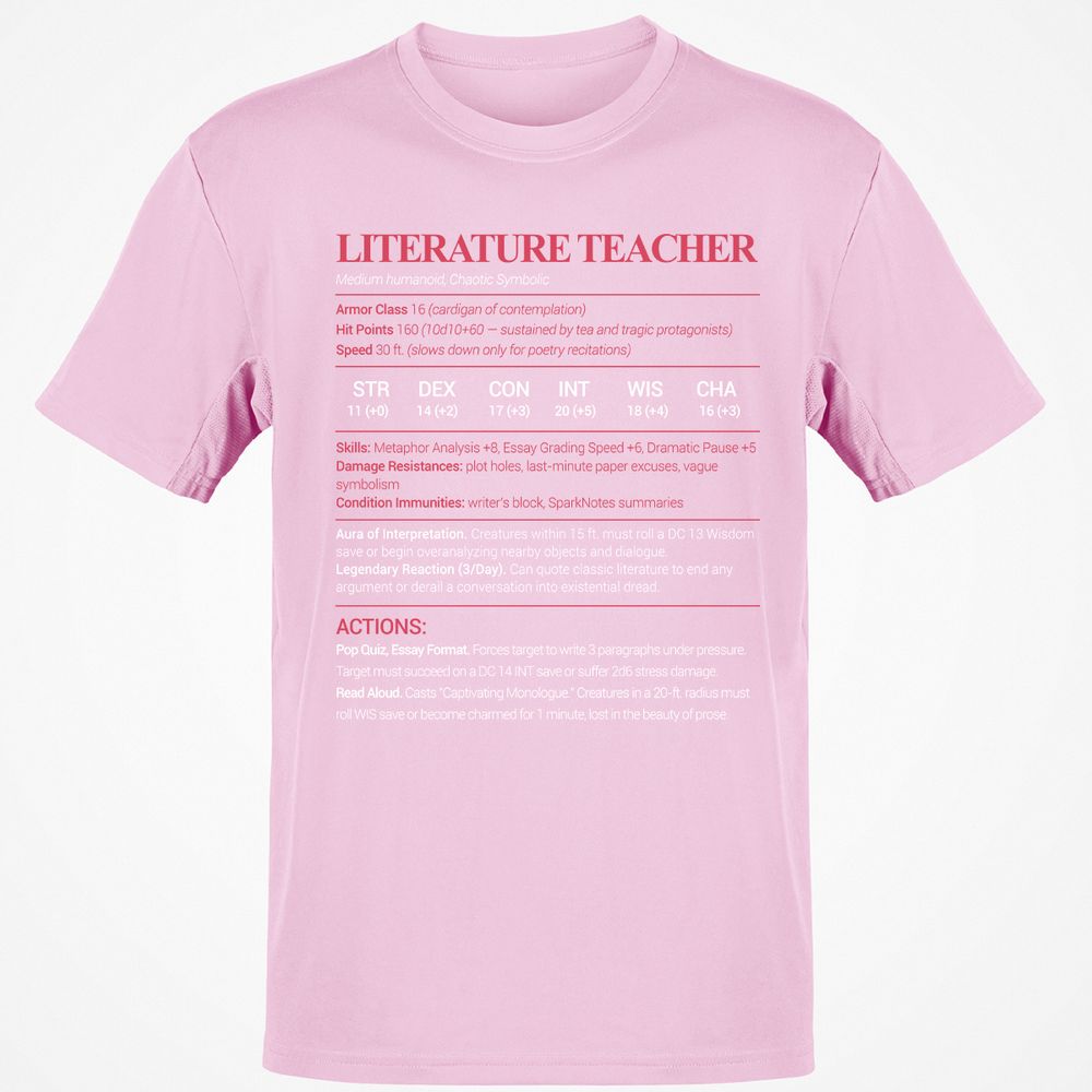 Literature Teacher Classic Unisex T-Shirt - Light Pink - 5