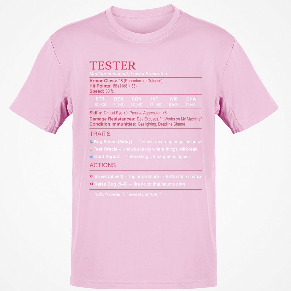 Tester Stats Classic Unisex T-Shirt - Light Pink - 5