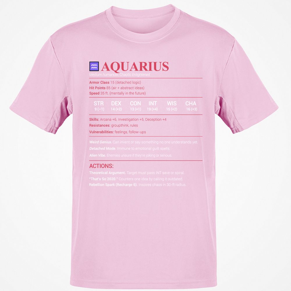 Aquarius Stats Classic Unisex T-Shirt - Light Pink - 5