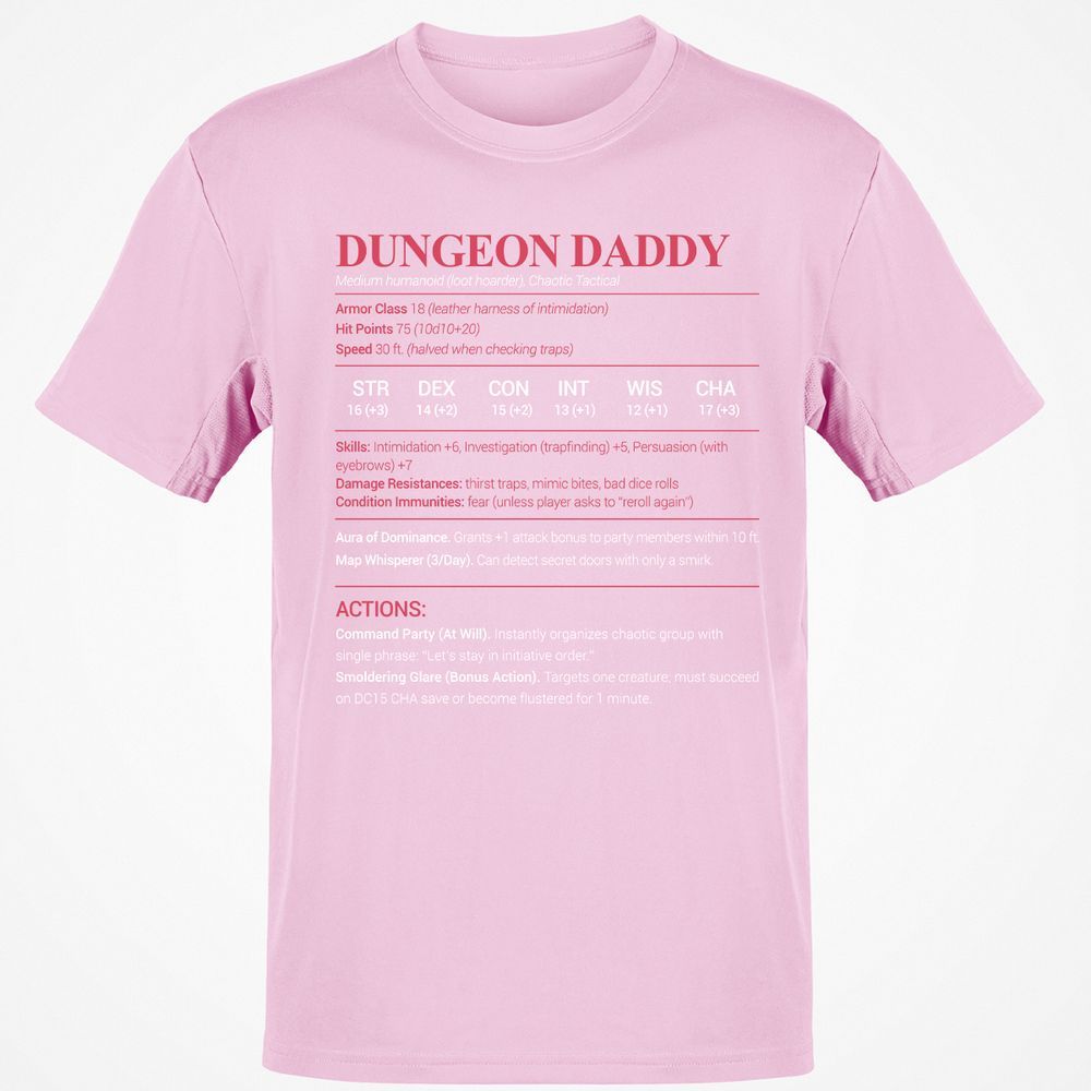 Dungeon Daddy Stats Classic Unisex T-Shirt - Light Pink - 5