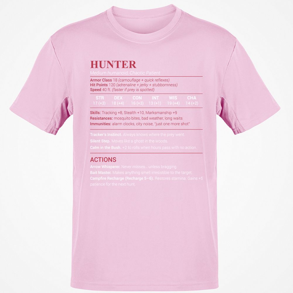 Hunter Stats Classic Unisex T-Shirt - Light Pink - 5
