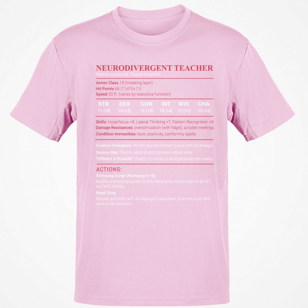 Neurodivergent Teacher Stats Classic Unisex T-Shirt - Light Pink - 5