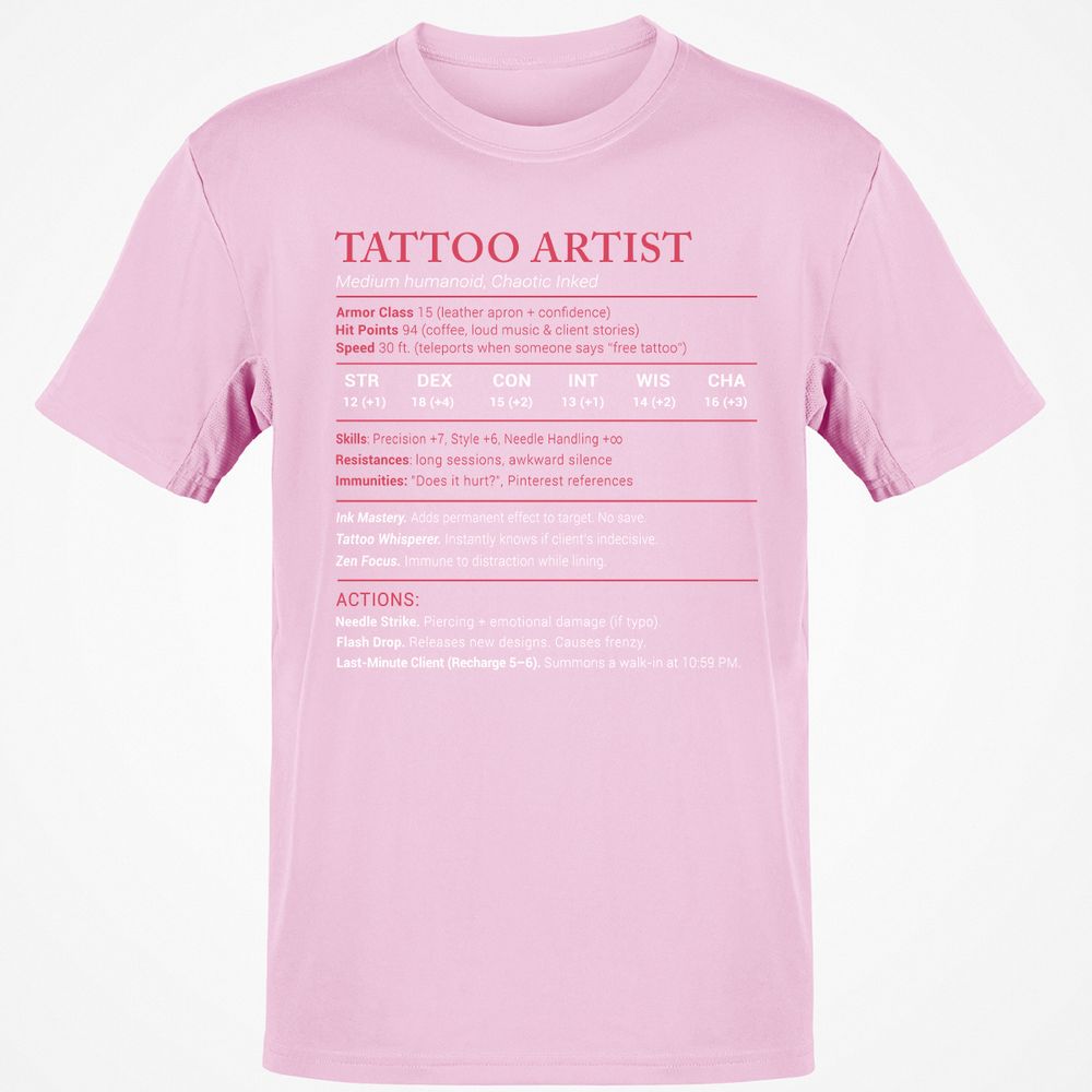 Tattoo Artist Stats Classic Unisex T-Shirt - Light Pink - 5