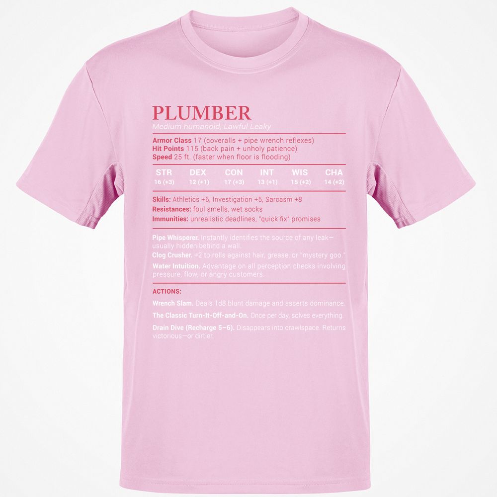 Plumber Stats Classic Unisex T-Shirt - Light Pink - 5
