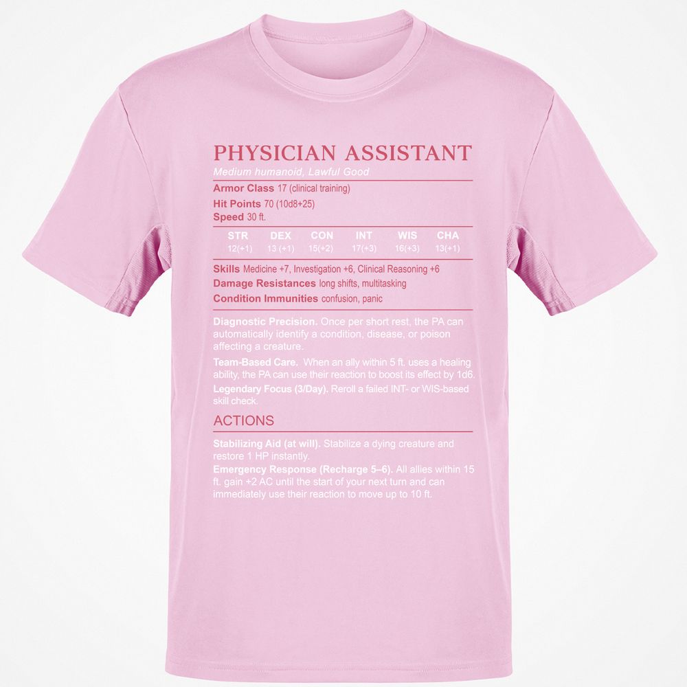 PHYSICIAN ASSISTANT Stats Classic Unisex T-Shirt - Light Pink - 5