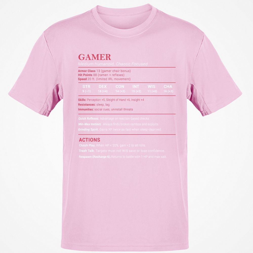 Gamer Stats Classic Unisex T-Shirt - Light Pink - 5