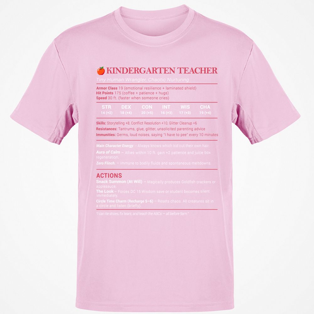 Kindergarten Teacher Stats Classic Unisex T-Shirt - Light Pink - 5