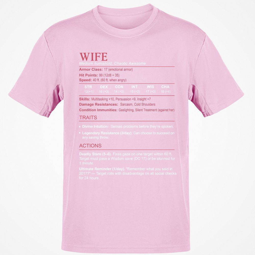 Wife Stats Classic Unisex T-Shirt - Light Pink - 5
