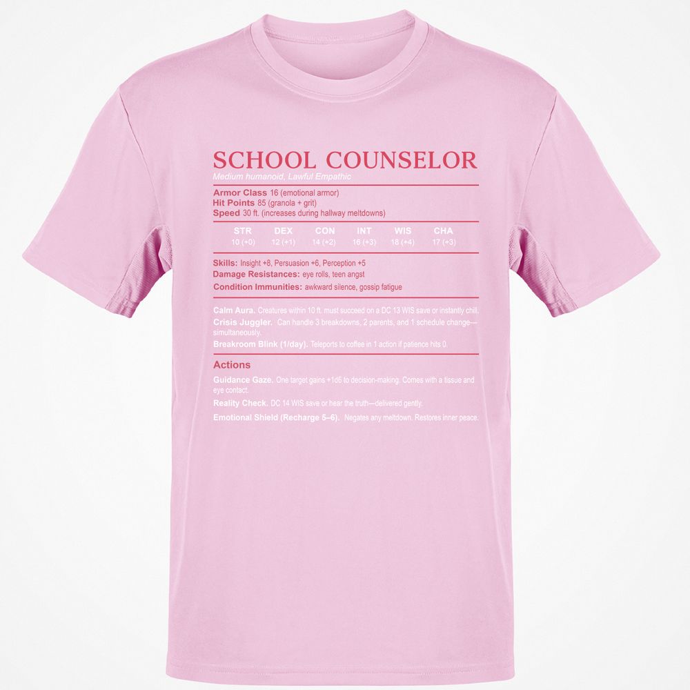 School Counselor Stats Classic Unisex T-Shirt - Light Pink - 5