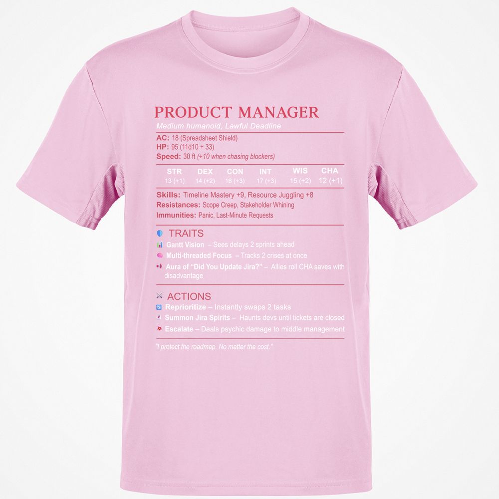 Product Manager Stats (PM) Classic Unisex T-Shirt - Light Pink - 5
