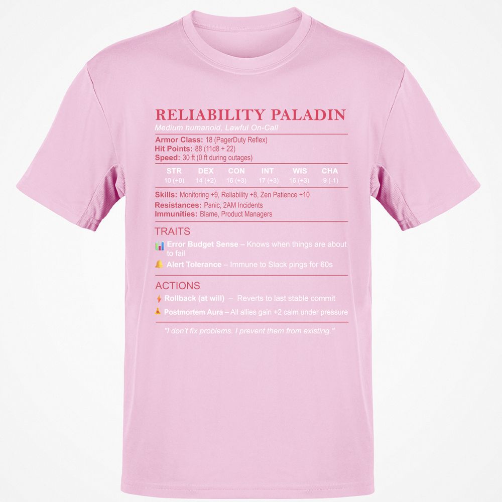 SRE Stats (Reliability Paladin) Classic Unisex T-Shirt - Light Pink - 5