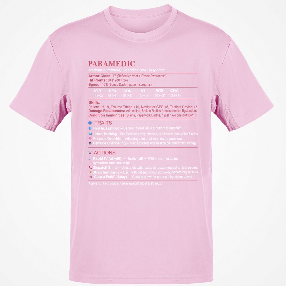 Paramedic Stats Classic Unisex T-Shirt - Light Pink - 5