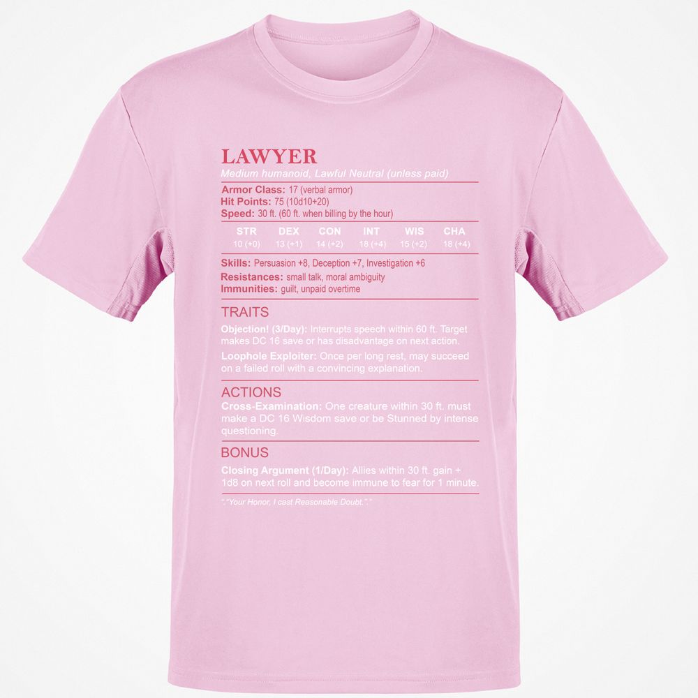 Lawyer Stats Classic Unisex T-Shirt - Light Pink - 5