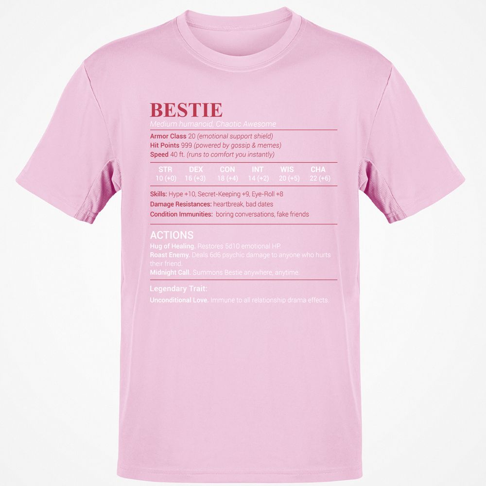 Bestie Stats Classic Unisex T-Shirt - Light Pink - 5