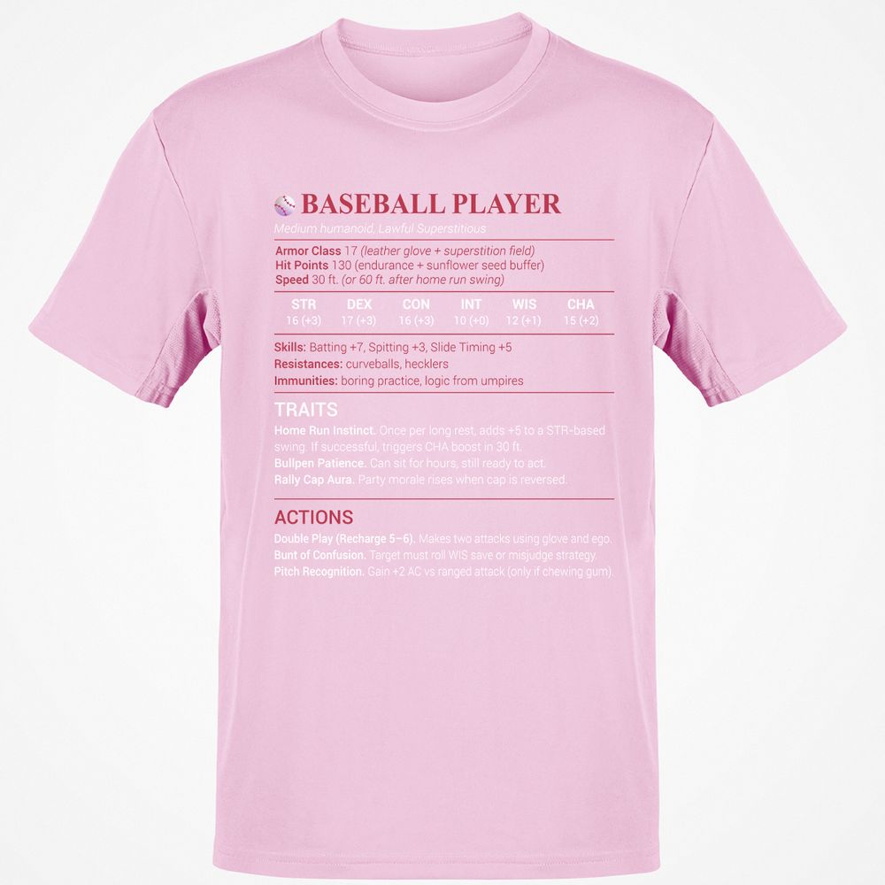 Baseball Player Classic Unisex T-Shirt - Light Pink - 5