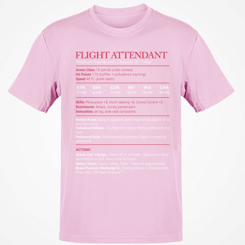 Flight Attendant Stats Classic Unisex T-Shirt - Light Pink - 5