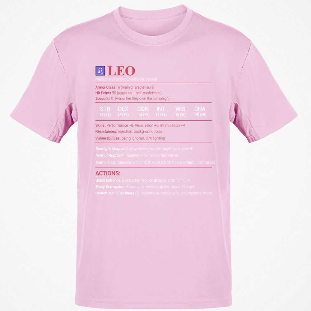 Leo Stats Classic Unisex T-Shirt - Light Pink - 5