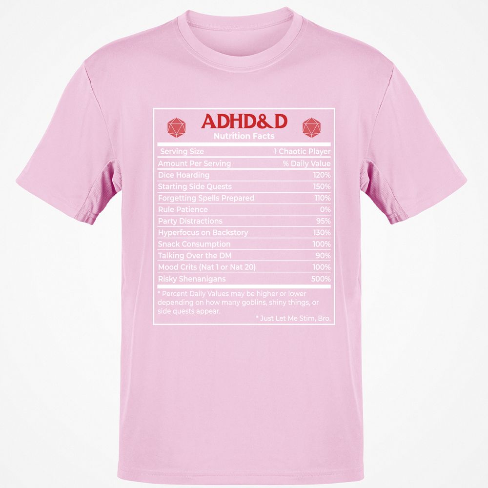 ADHD&D Nutrition Facts Classic Unisex T-Shirt - Light Pink - 5