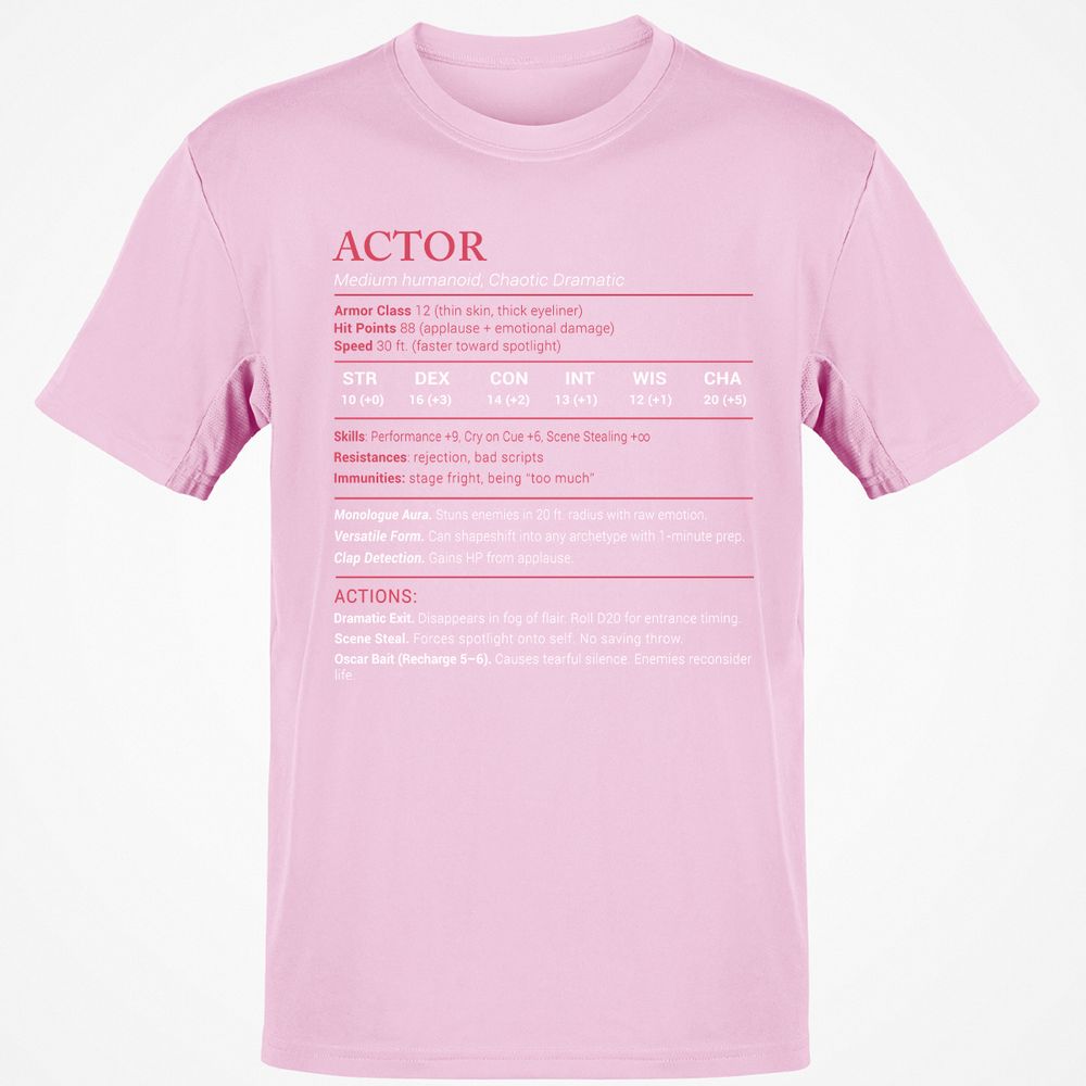 Actor Stats Classic Unisex T-Shirt - Light Pink - 5