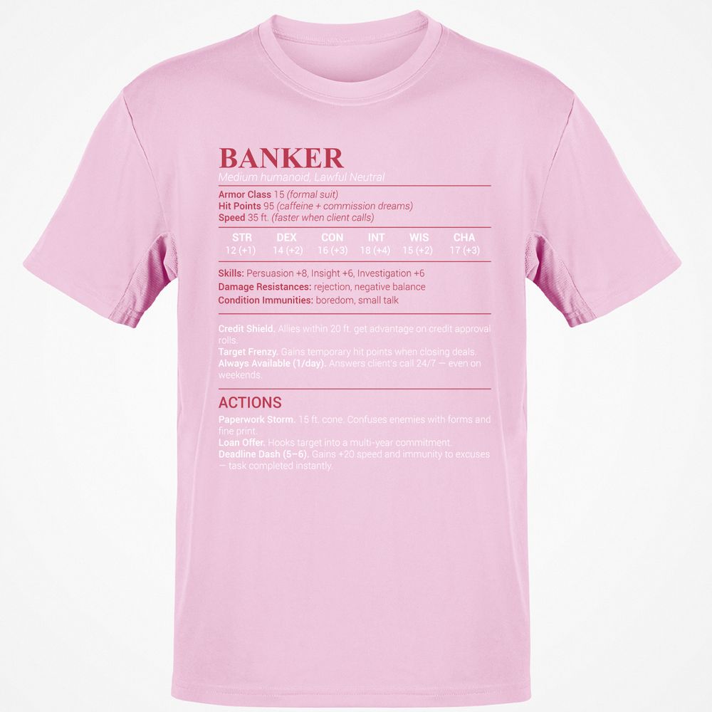 Banker Stats Classic Unisex T-Shirt - Light Pink - 5